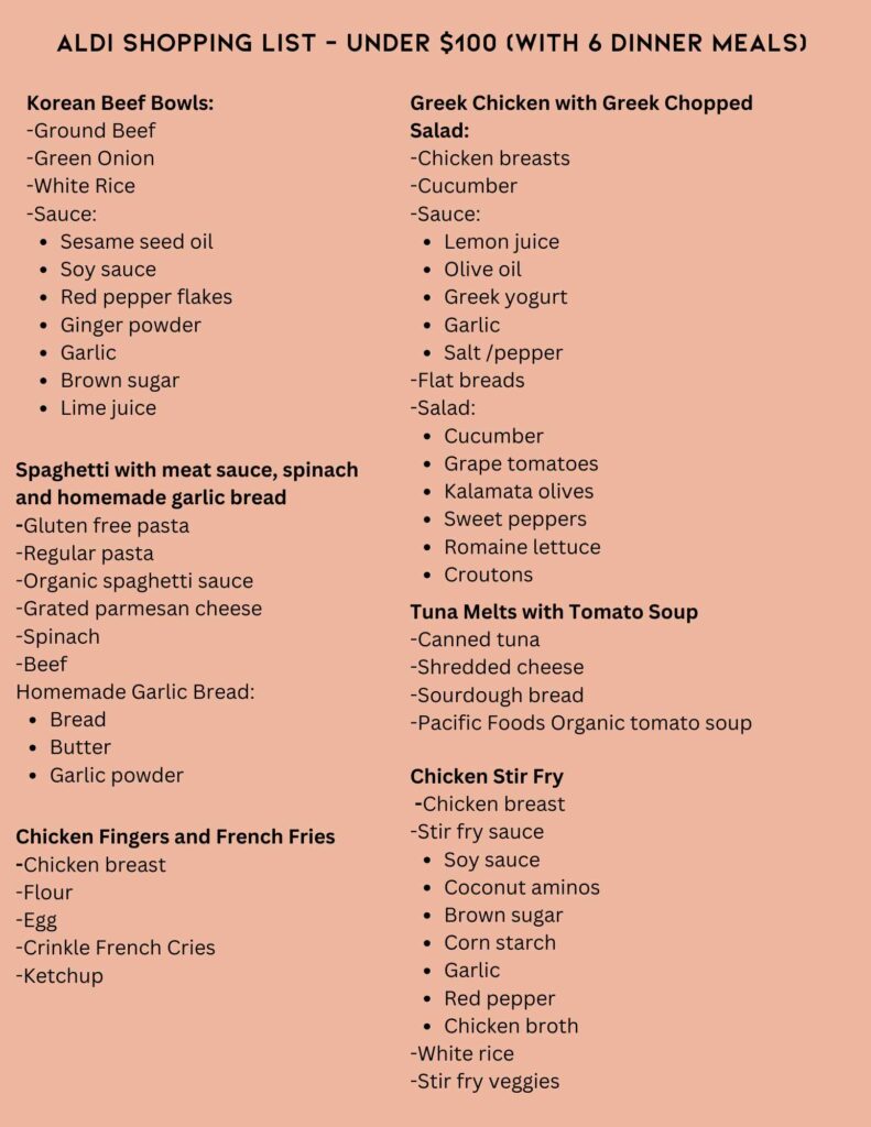 Aldi Shopping List