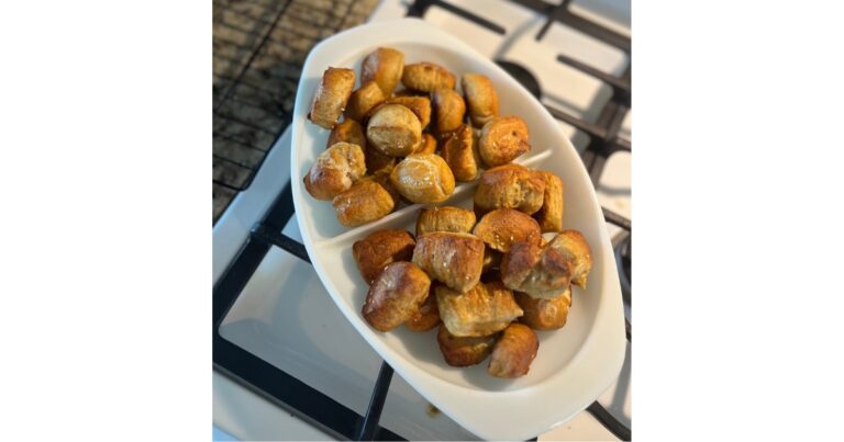 pretzel bites in serving dish