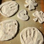 sourdough salt dough ornaments on baking sheet.