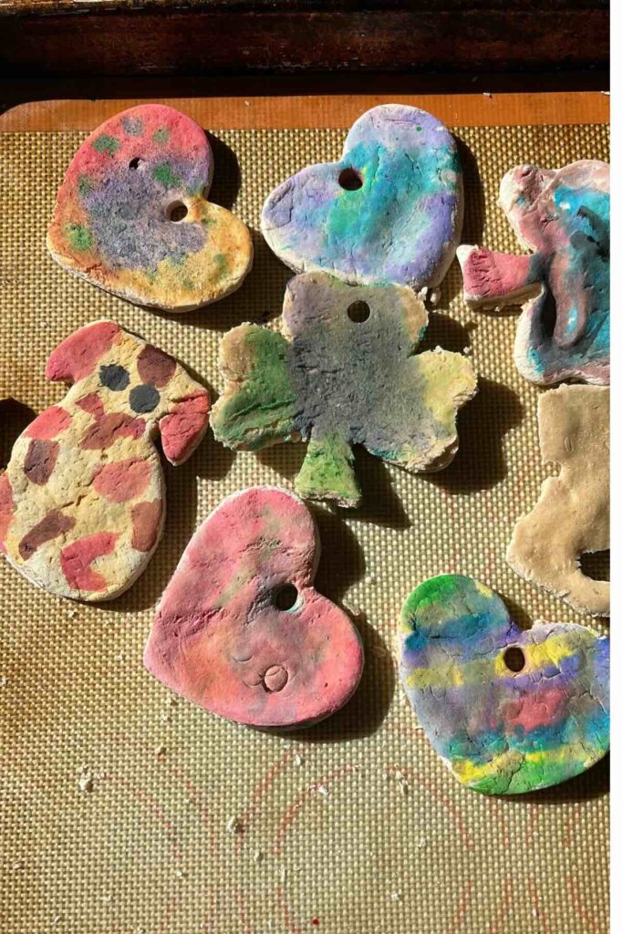 Painted sourdough salt dough ornaments.