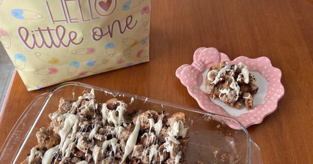 french toast casserole with hello little one bag.