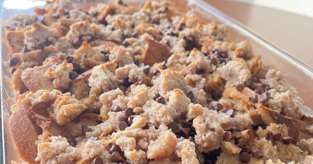 French toast casserole with chocolate chips.