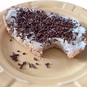 chocolate sprinkles on sourdough bread with butter.
