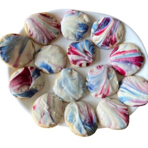 plate of marbled sourdough sugar cookies