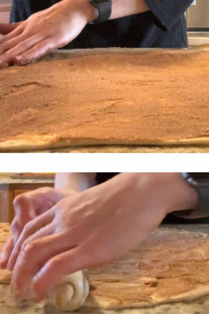 sharing sourdough cinnamon rolls with two pictures.