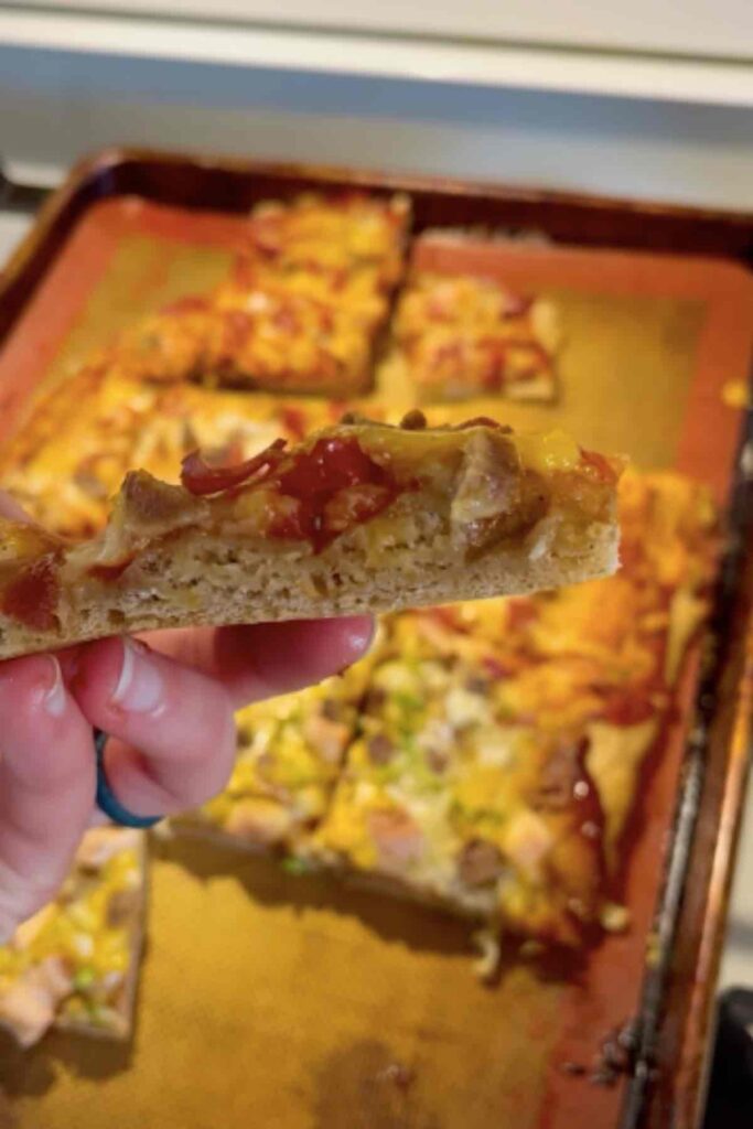 thick piece of sourdough pizza crust.