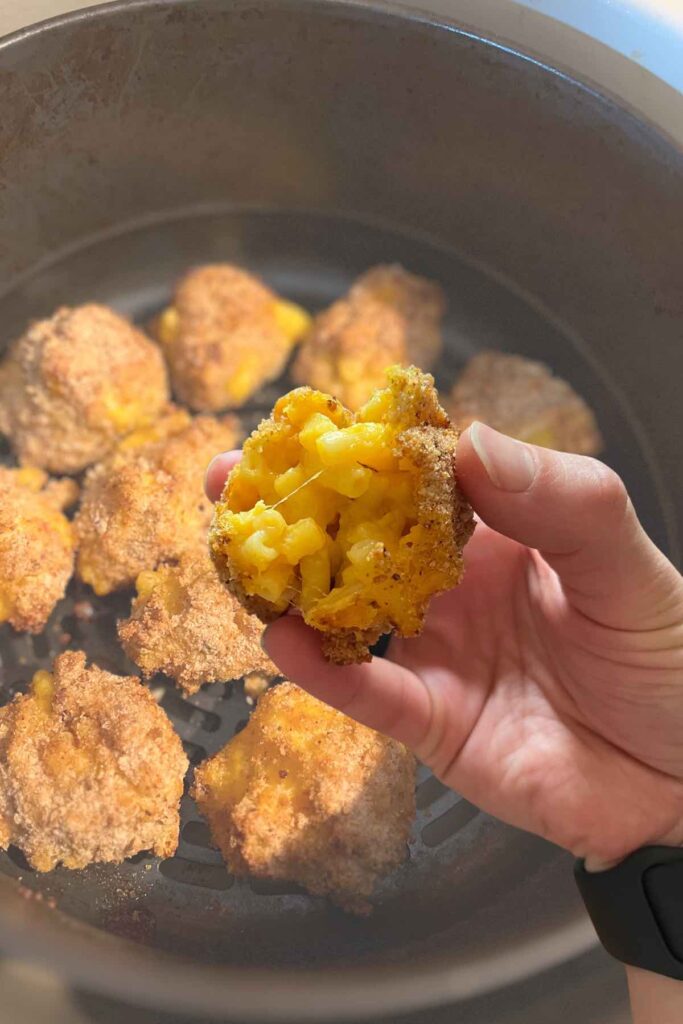 mac and cheese bites in an air fryer.