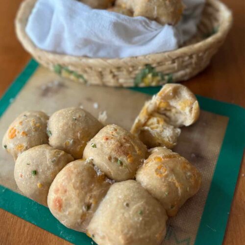 sourdough rolls in bread basket.