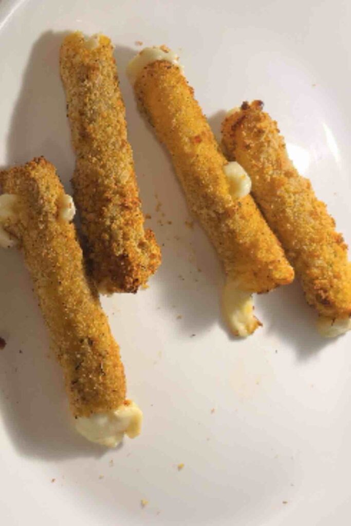 four sourdough mozzarella cheese sticks.