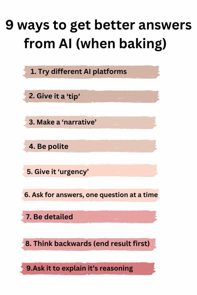 list of ways to get better ai answers when baking.