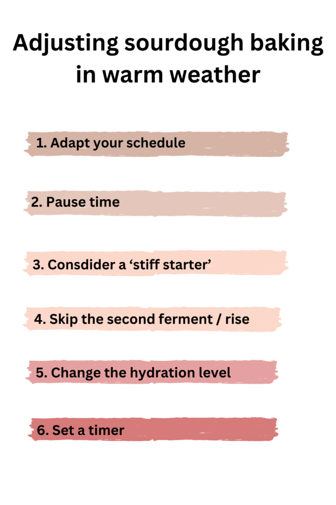 list of tips for adjusting sourdough in warm weather