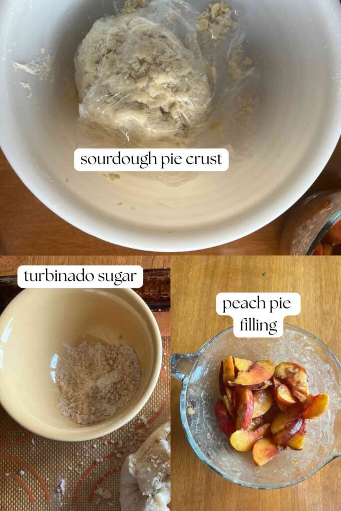 sourdough peach galette ingredients with labels.