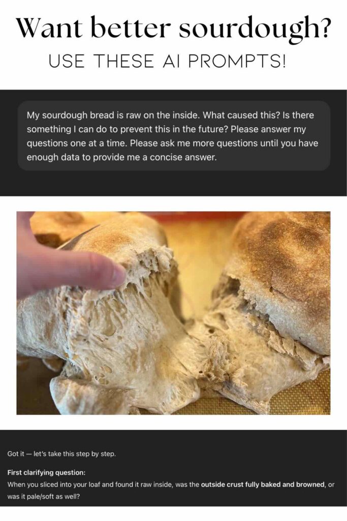 ai baking prompt with response and raw sourdough bread.