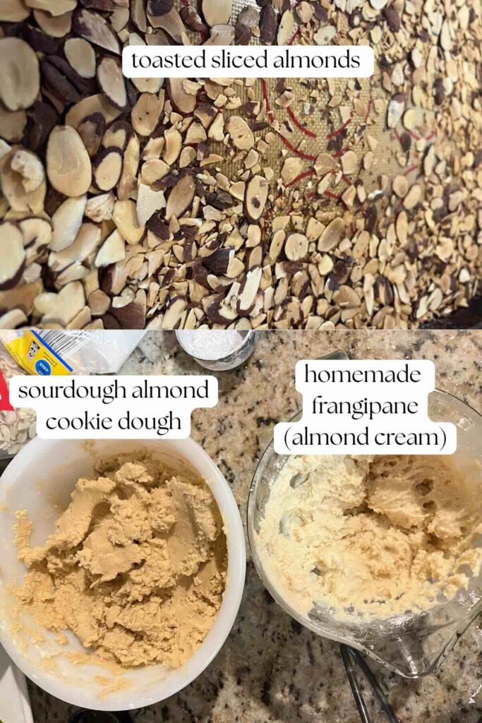 sourdough almond crumble bar ingredients listed.