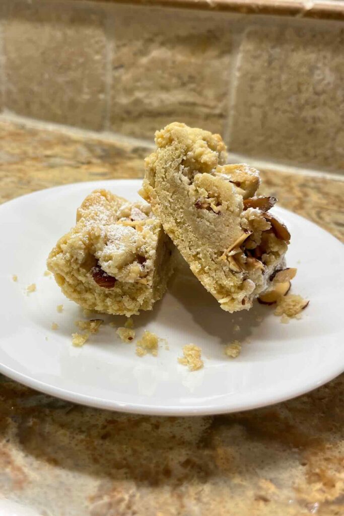 slices of sourdough almond crumble bars.