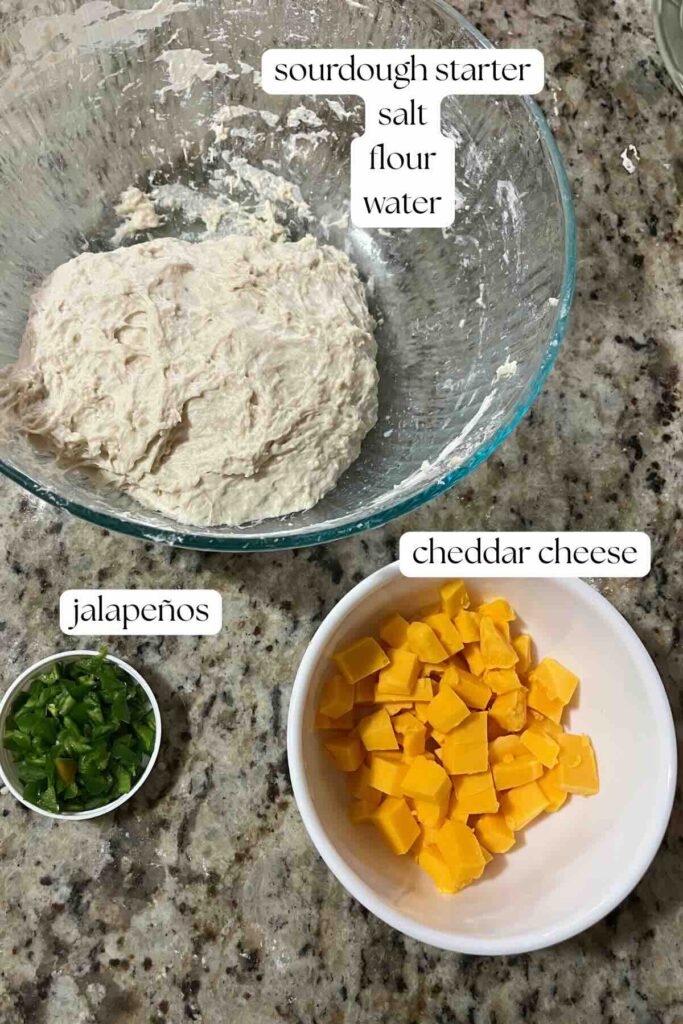 jalapeños, cheddar cheese and sourdough ingredients.