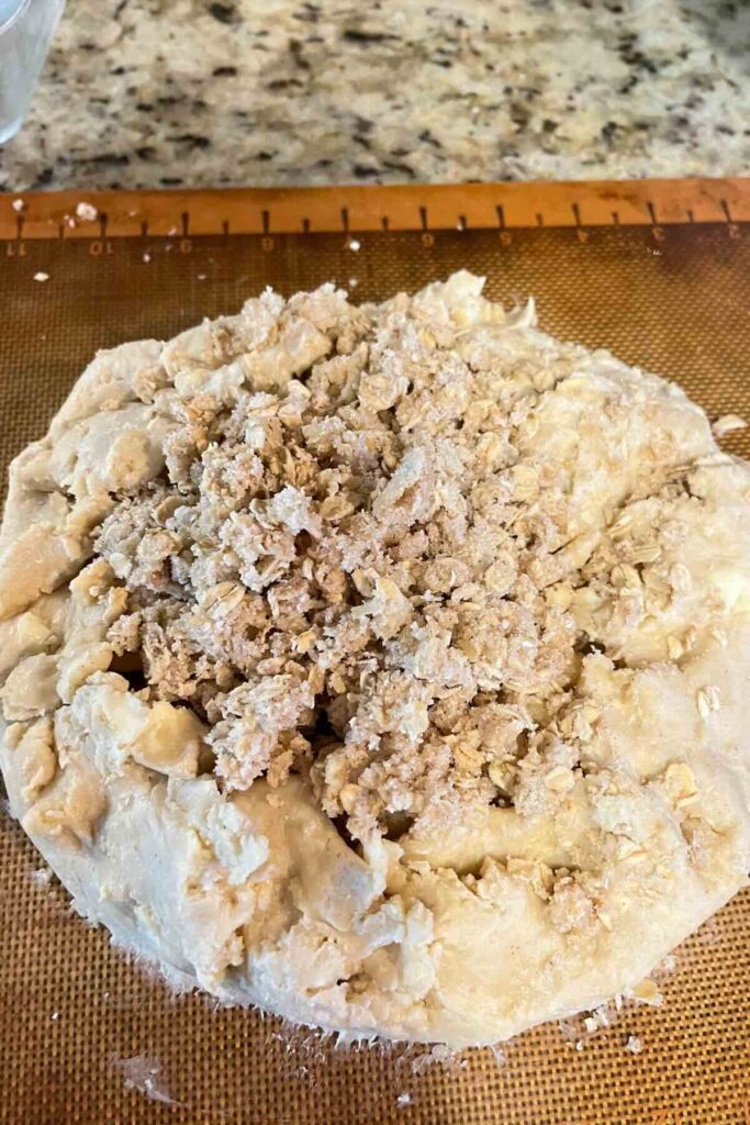 apple crisp on a sheet pan.