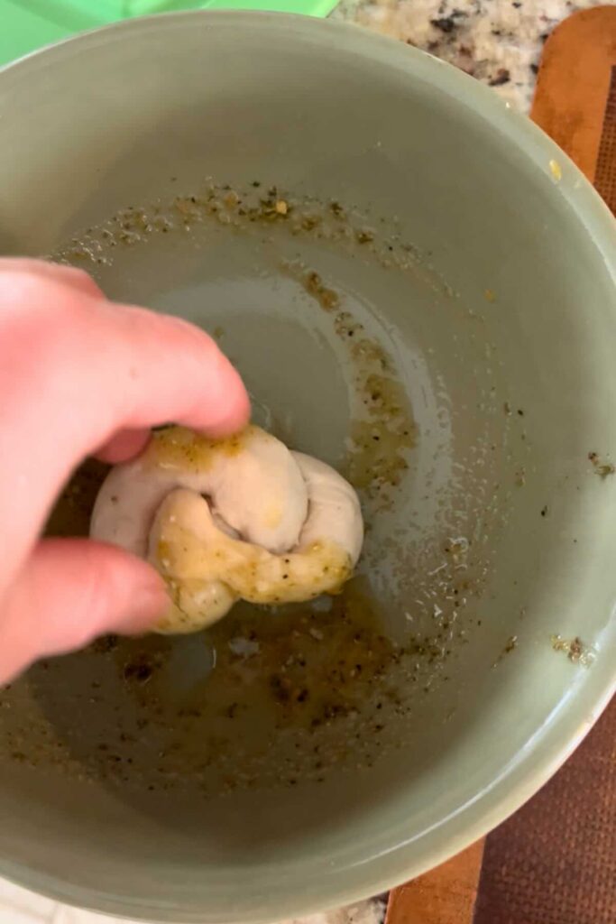coating garlic butter mixture.