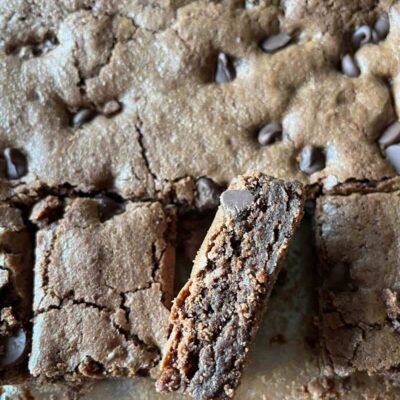 fresh milled flour brownies in a pan.
