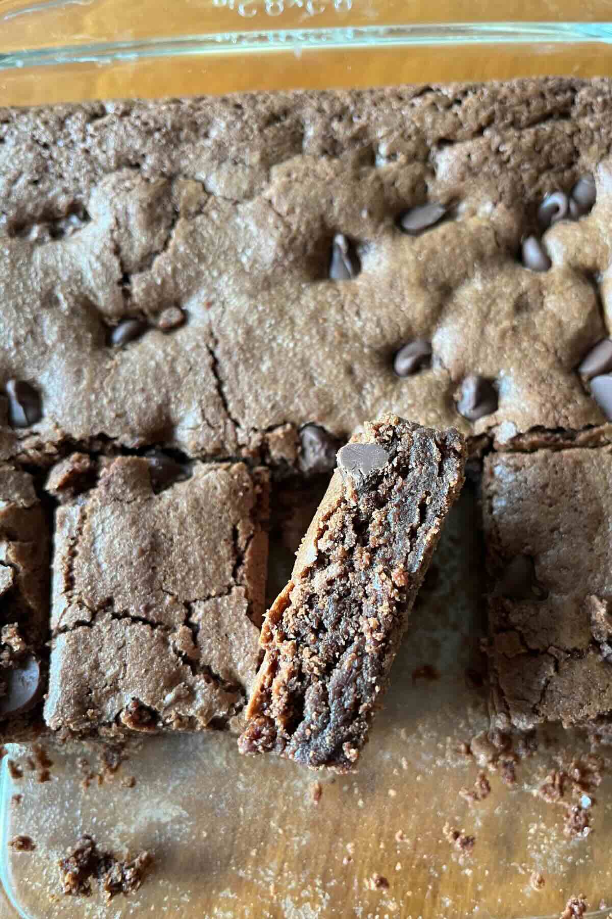 fresh milled flour brownies in a pan.