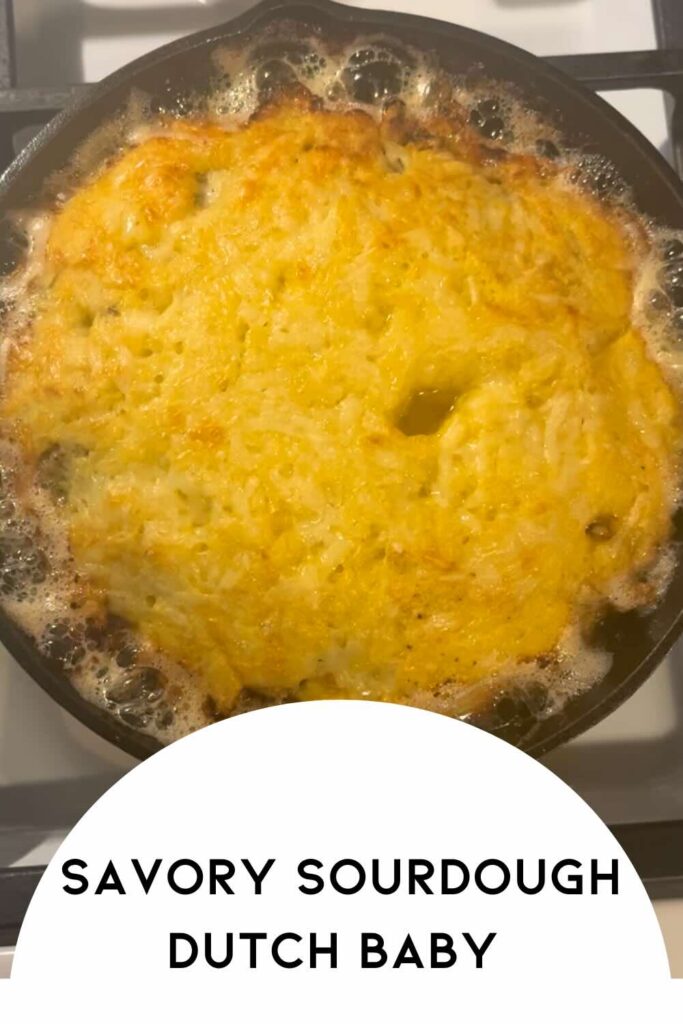 savory sourdough dutch baby with title.