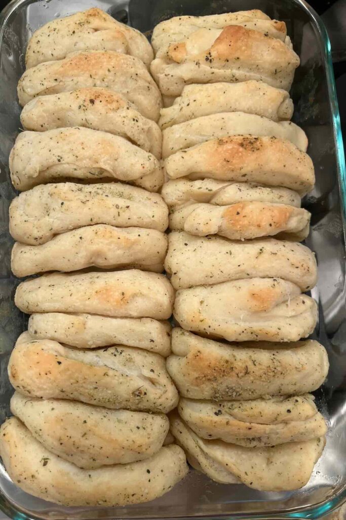 sourdough garlic pull apart bread rows.