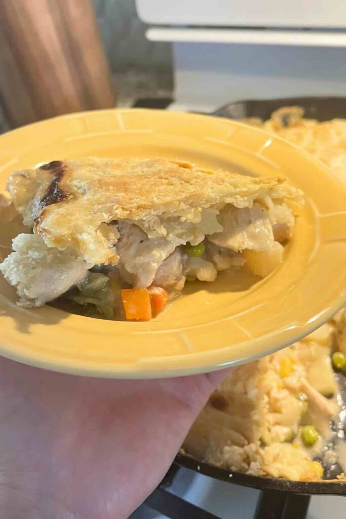 slice of sourdough chicken pot pie.