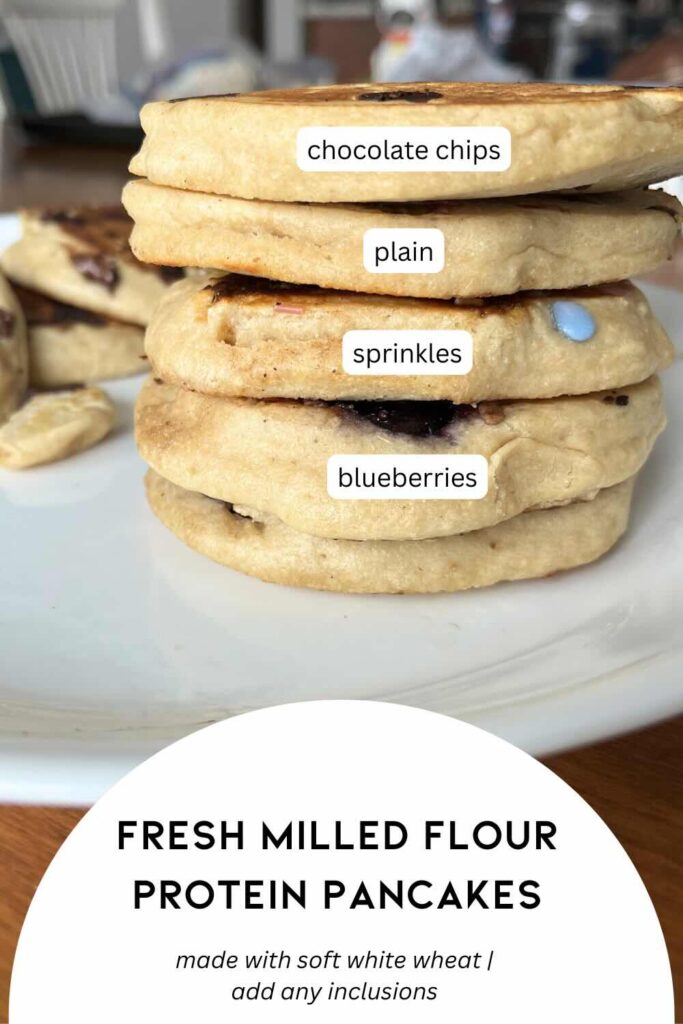 stack of protein pancakes with flavor options.