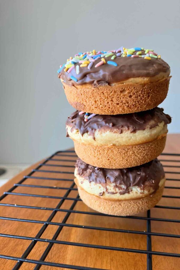 sourdough cake donuts with chocolate and sprinkles.