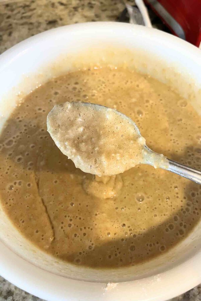 oatmeal and wet ingredients mixed together.