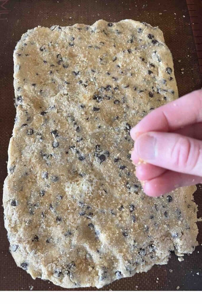 sugar on chocolate chip scones.