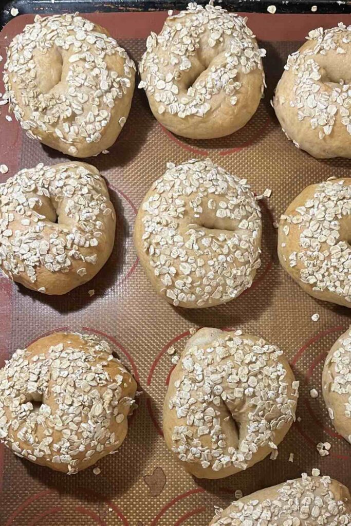 honey oat bagels with fresh milled flour.