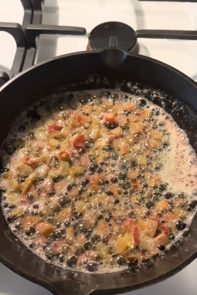rhubarb in cast iron skillet.