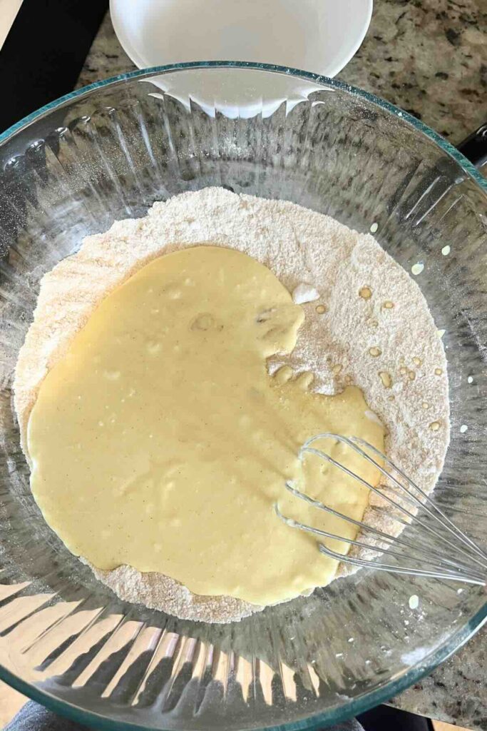 wet and dry ingredients for fresh milled flour cake.