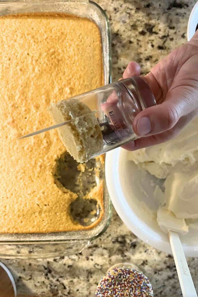 fresh milled flour vanilla bean cake in glass.