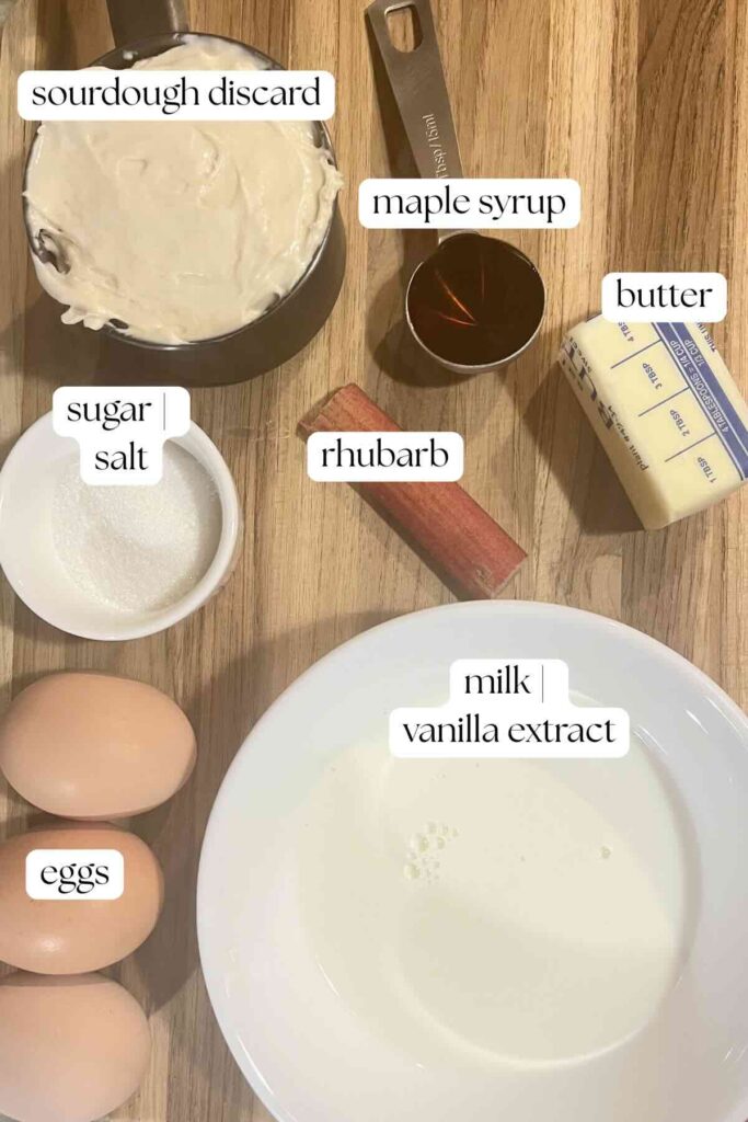 rhubarb sourdough dutch baby ingredients.